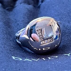 David Yurman Sterling Silver Initial “L” Pinky Ring with Diamond Accent size 4